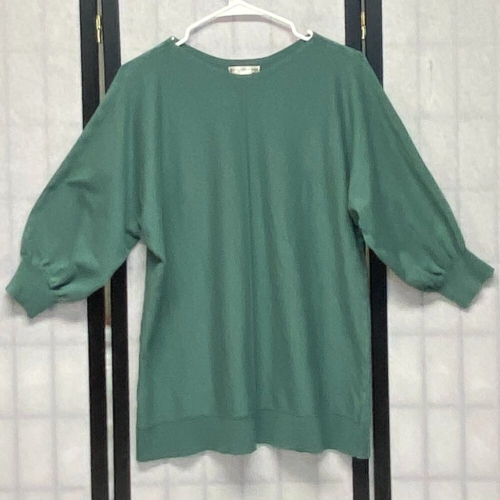 Max Studio 1X Green Boat Neck Dolman Sleeve Knit Sweater Long Oversize Pullover